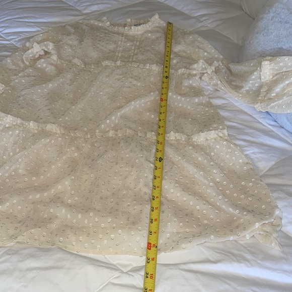 SOLUTION Cream off white Swiss Dot Babydoll Dress long sleeve ruffled edges Sz S - Picture 11 of 14